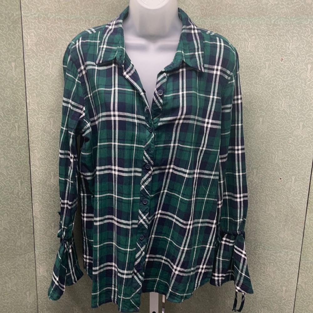 NWOT Beachlunchlounge plaid top 💚💙 - Picture 1 of 7